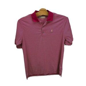 Donald Ross Mens Golf Polo Shirt Red Stripe Short Sleeve Wicking 1923 Monogram L